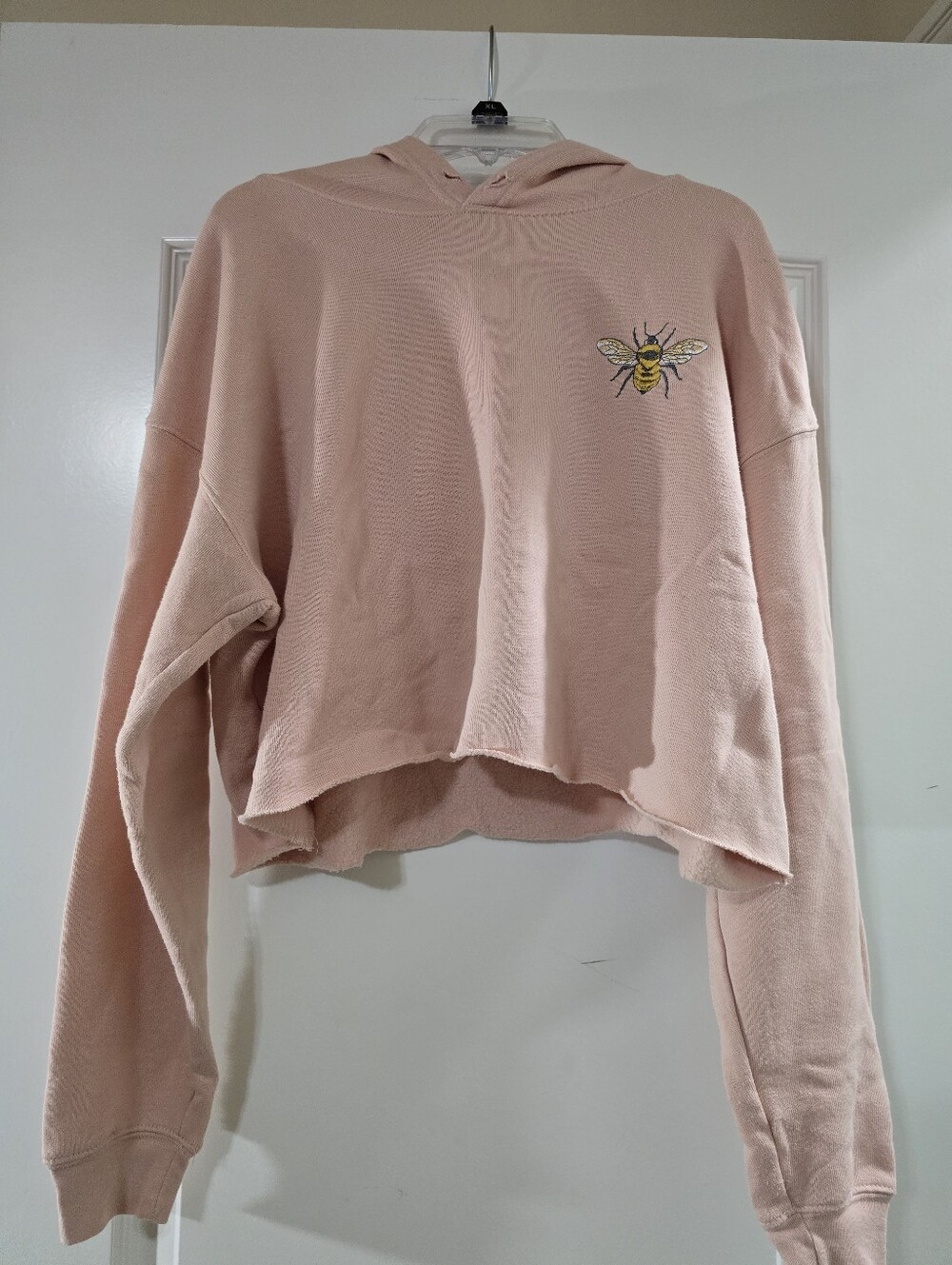 Cropped Pink Hoodie with Bee Embroidery